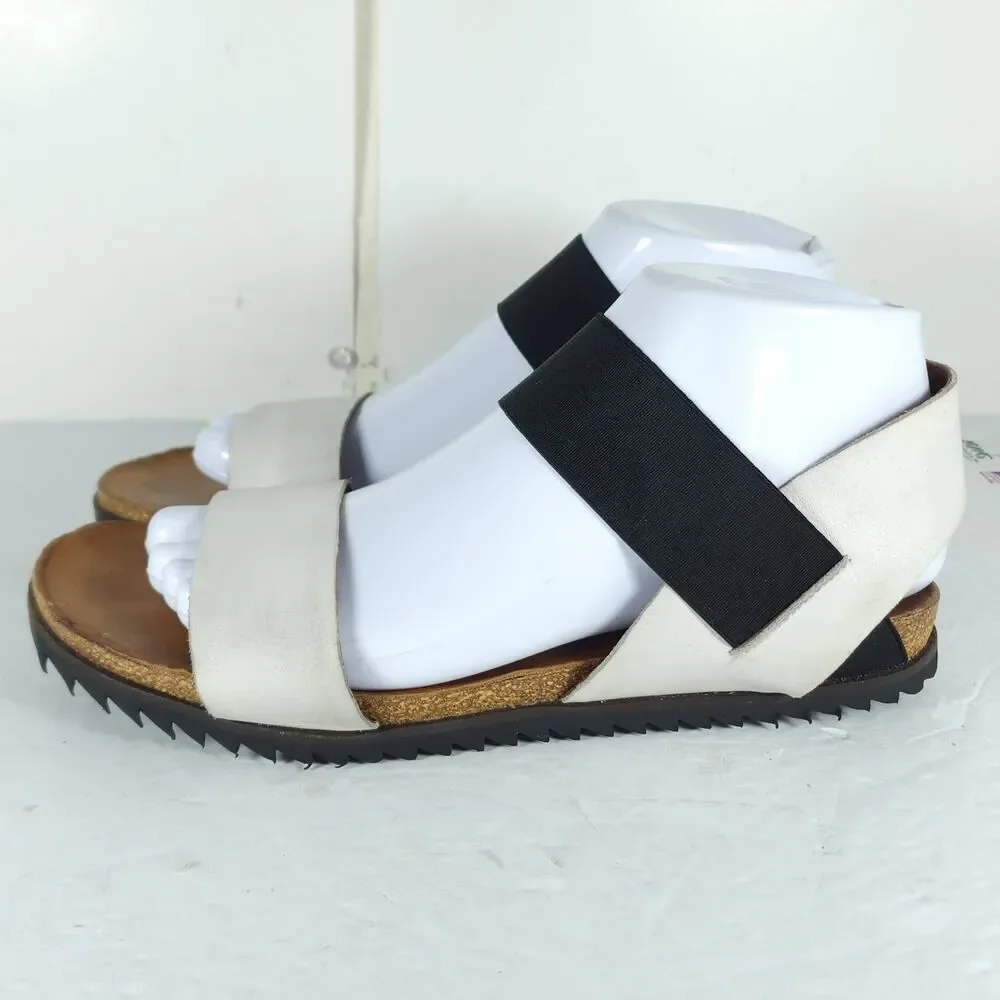 Miz Mooz Women's Astrid EU38 US7,5 Leather Ivory Elastic Strap Slip On Sandals